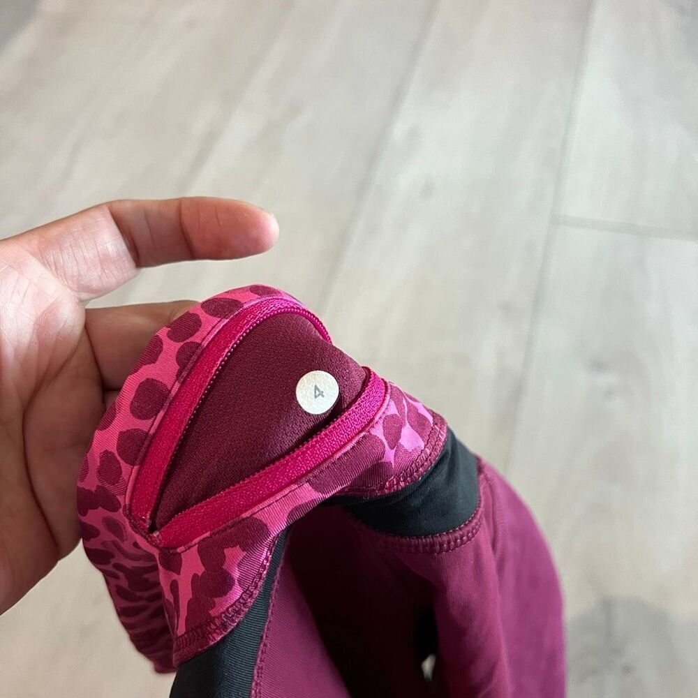 lululemon athletica Wine Red Cropped Leggings with Pink Leopard Waistband - Picture 8 of 9